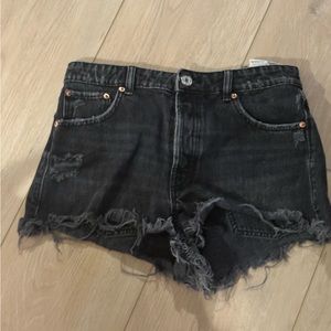 Zara Black Distressed Denim Shorts